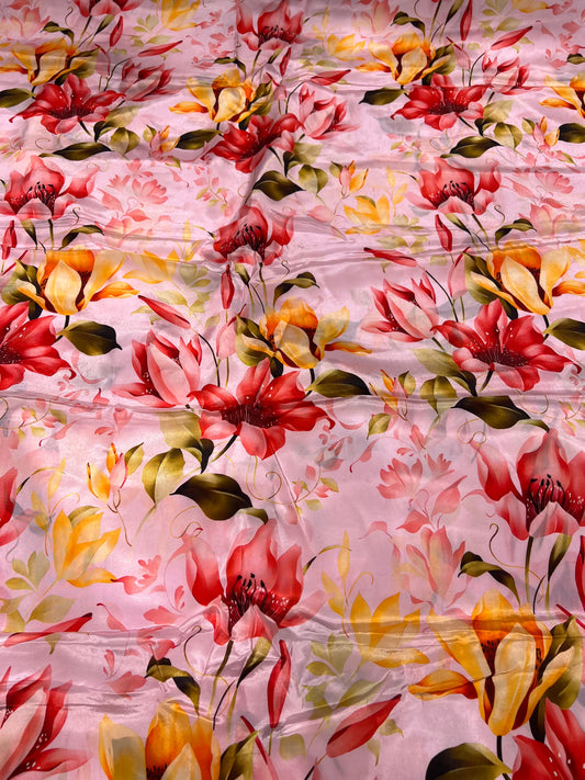 Pink Lily Floral Viscose Crepe ₹450/- per meter