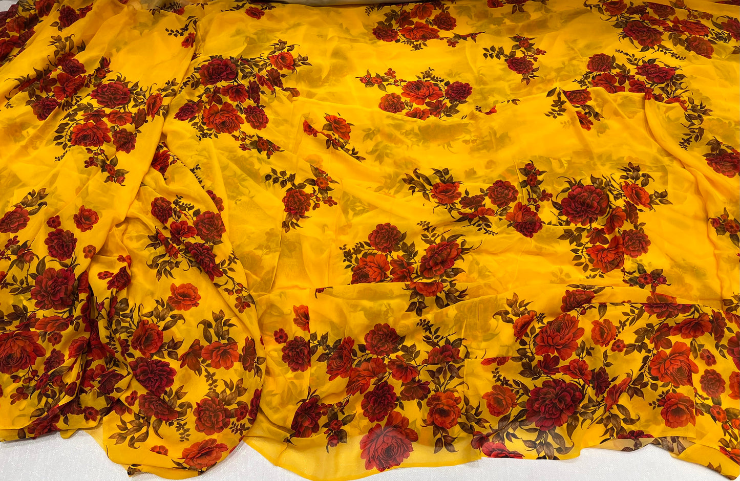 Golden Bloom Red Rose Viscose Georgette ₹380 per meter