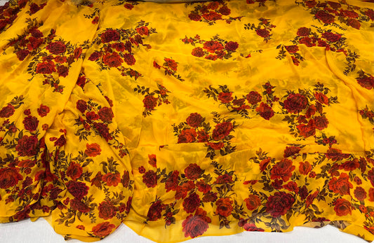 Golden Bloom Red Rose Viscose Georgette ₹380 per meter