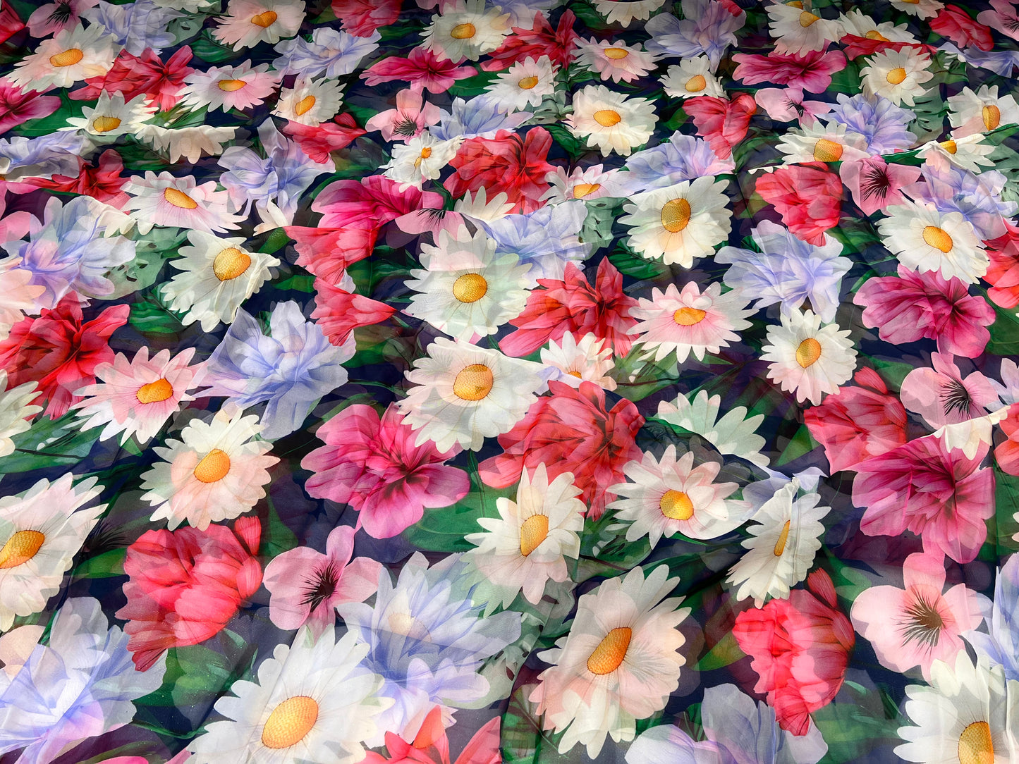 Midnight Daisy Mix Viscose Organza ₹450 per meter