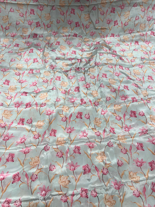 Sky Blue Blossom Viscose Crepe ₹450/- per meter