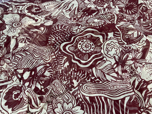 Tropical Maze- Maroon Viscose Georgette ₹380 per meter