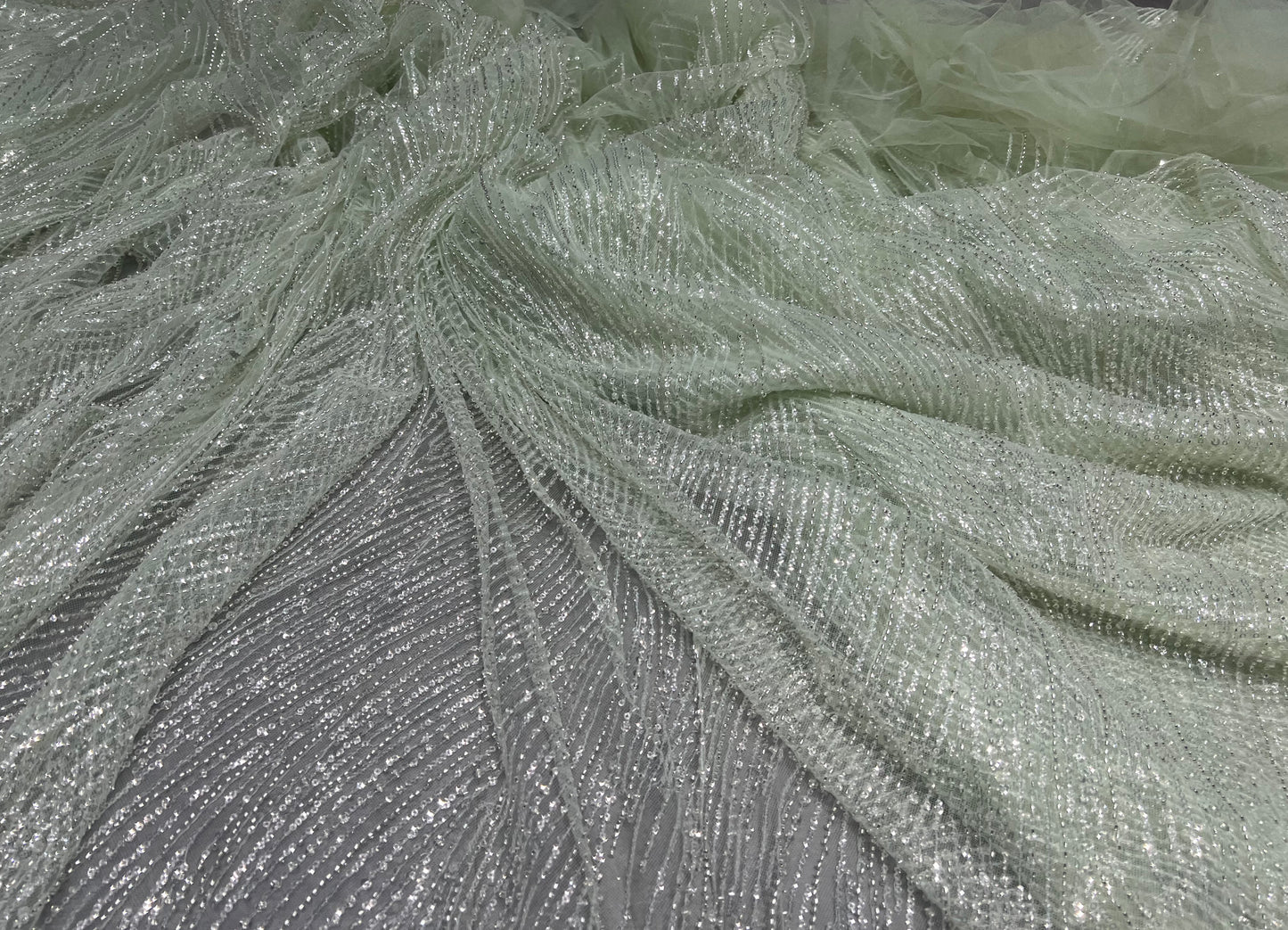 Mint Green Silver Cut dana & Sequin Net ₹2450/per meter