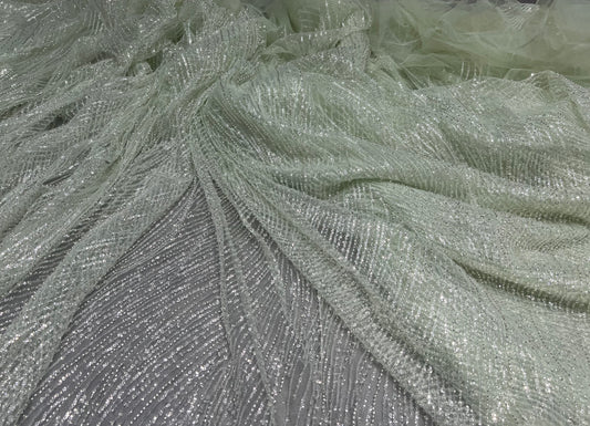Mint Green Silver Cut dana & Sequin Net ₹2450/per meter