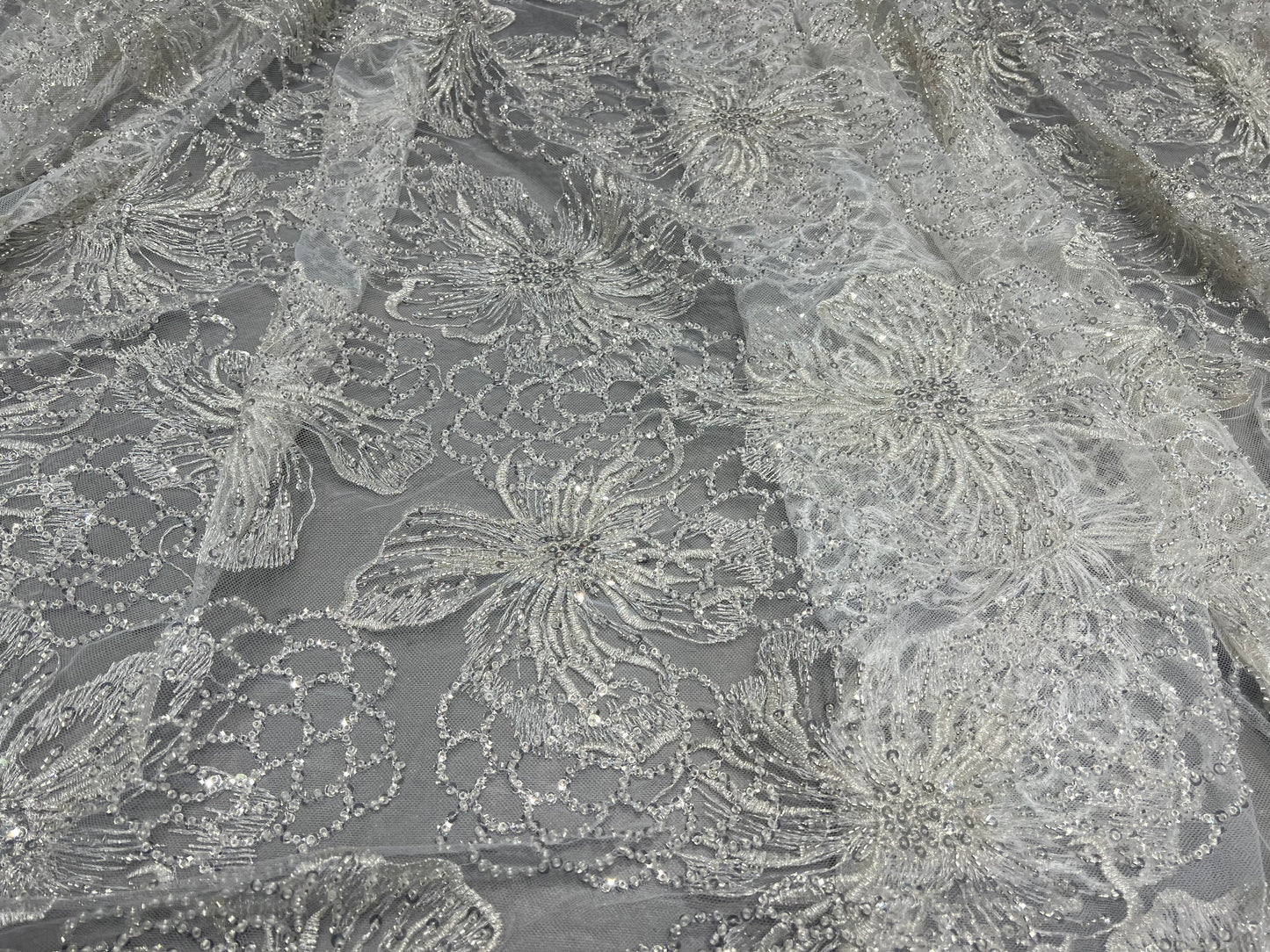 Phantom Pearl White Cut dana & Sequin Net ₹2850/per meter