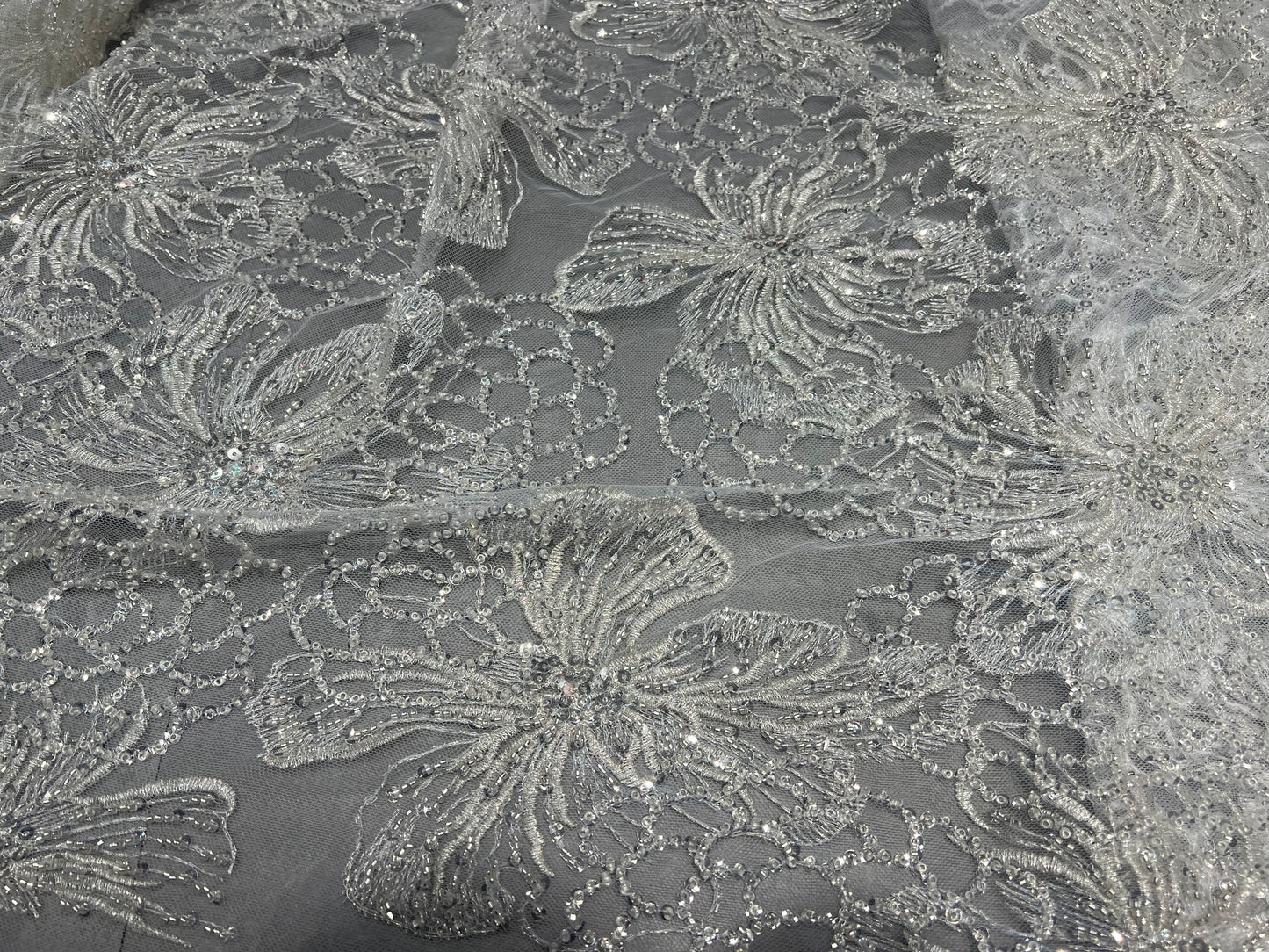 Phantom Pearl White Cut dana & Sequin Net ₹2850/per meter