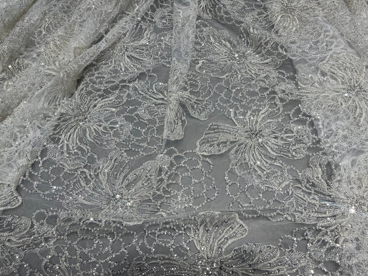 Phantom Pearl White Cut dana & Sequin Net ₹2850/per meter