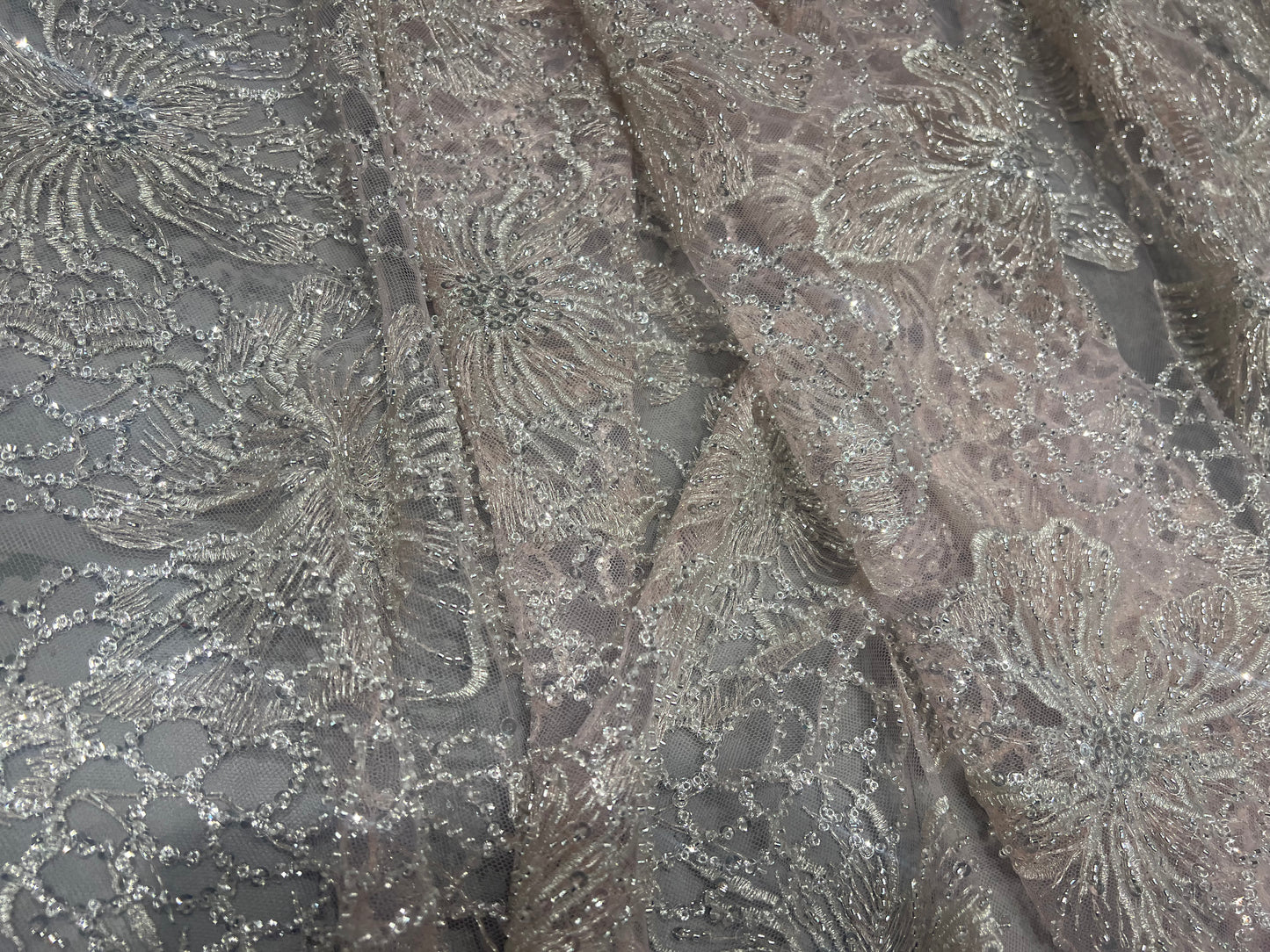 Powder Peach Cut dana & Sequin Net ₹2850/per meter
