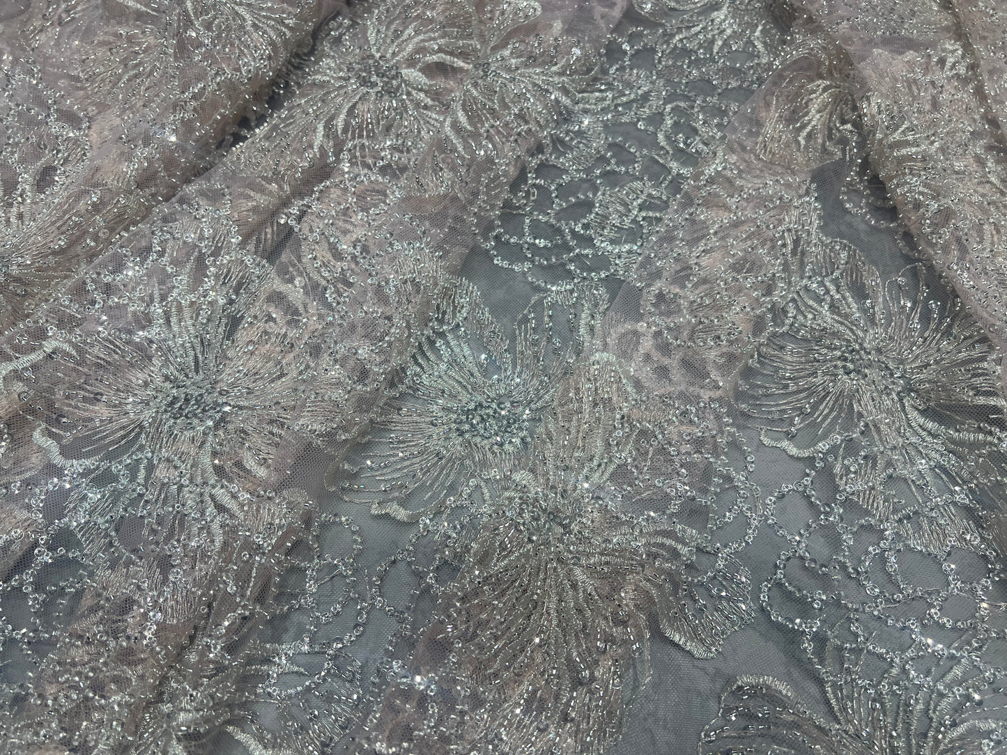 Powder Peach Cut dana & Sequin Net ₹2850/per meter